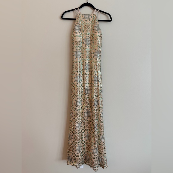 Nicole Miller Dresses & Skirts - Nicole Miller Champagne and Gold Beaded Maxi Dress